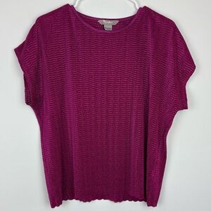 Vintage TanJay Magenta Short Sleeve Knit Top size Large Petite EUC